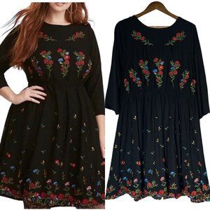 Torrid Black Floral Embroidered Long Sleeve Dress
